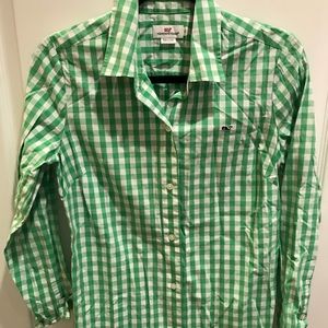 Green and white checkered women’s shirt